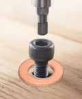 Premium Copper Flat Washers M16 20 Pack Heavy Duty Round Gaskets placed under bolt for solid sealing and vibration dampening.
