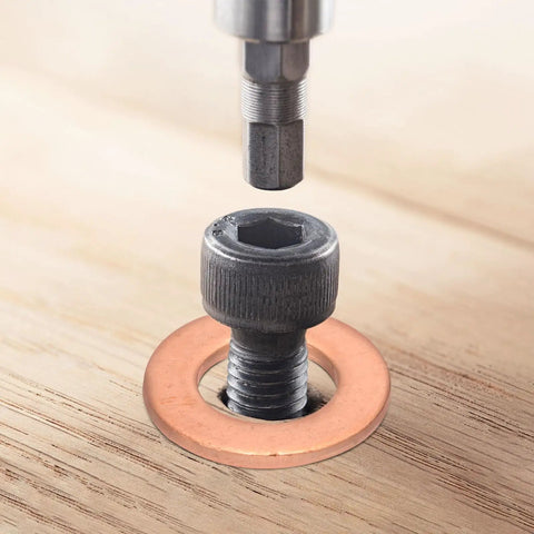 60Pcs M14 Flat Copper Washers Hardcore Metric Sealing Crush Rings For Hydraulic Fittings Auto Marine Oil Pan Plugs Badass Vibration Proof No Sweat Leak Fix with bolt installation.