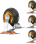 Set Of Four 8 Inch Heavy Duty Solid Rubber Swivel Casters With Brake Puncture Proof Silent Glide Industrial Fixed Plate, showing close-up detail.