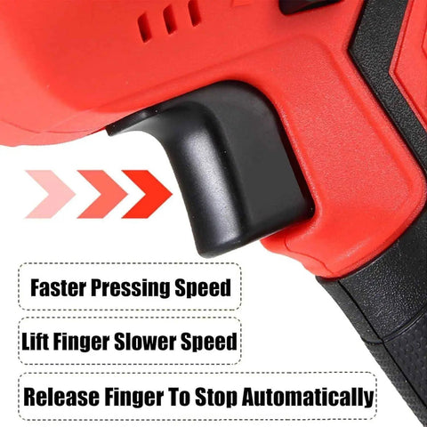 Close-up of trigger on Lightweight Electric Bone And Meat Saw For At Home Use With Five Spare Blades 3000mAh Battery Copper Motor