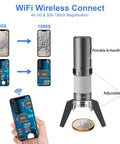 WiFi Digital Microscope 4K HD Camera With 50X To 1000X Magnification, Wireless Handheld Scope, Adjustable Stand, Compatible With iPhone Android iPad Mac Windows PC, Great For DIY Lab Work And Hobbies showing phone and board close-ups