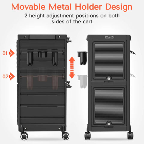 Lockable Salon Trolley With Six Drawer Rolling Beauty Cart And Tool Holders, Boss Grade Mobile Hair Stylist Station