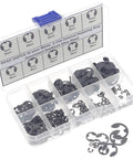 External Retaining Ring E Clip Assortment Kit With 300 Pieces In Ten Metric Sizes From 1.5mm To 10mm Black Alloy Steel Circlips