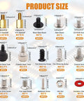 Badass 502Pcs Computer Screw Assortment Kit Featuring Rock Solid Motherboard Standoffs and Laptop Hardware for PC Case Fan, detailed sizes of screws and standoffs.