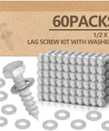 60 Pack Half Inch By Two Inch Lag Bolts And Washers Kit Hot Dip Galvanized Hex Lag Bolts For Heavy Duty Wood Decks And Fences Includes Washers DIY Friendly Easy Pilot Holes Durable Outdoor Hardware