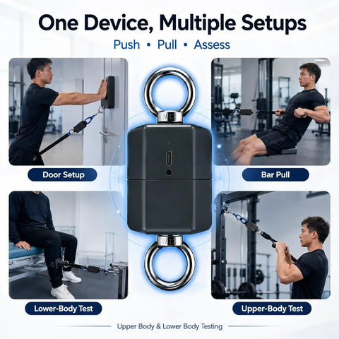 500 Kg Isometric Strength Tester With Gym Grade Wireless Data Tracking, push and pull setups for door, bar, lower-body and upper-body testing