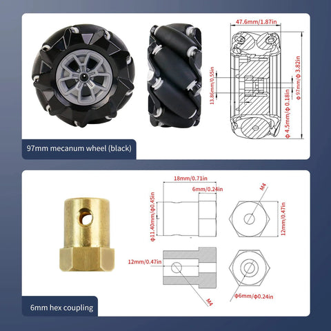 97mm Mecanum Wheels for AGV Robots with hex couplings