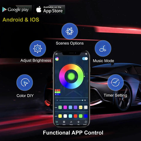 Phone app interface for Underbody LED Lights Kit For Cars And Trucks, 6 RGBIC Smart Strips With Dream Color Chasing control.