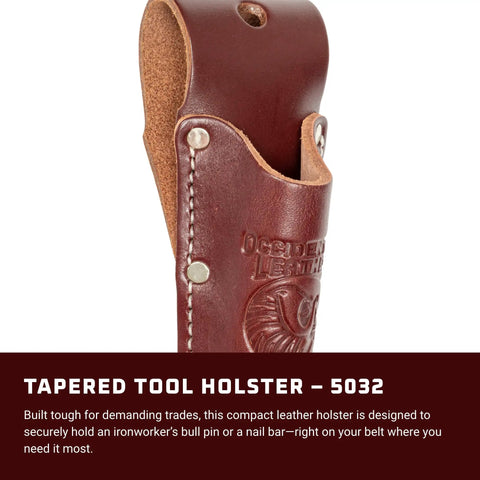 Tapered Tool Holster In OxyRed, All Leather Construction, Fits Up To 3 Inch Belt, Compact Belt Holster for Bull Pin or Nail Bar