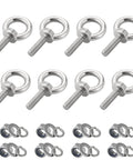 Set Of 8 M10 Eye Bolts With Nuts And Washers, 304 Stainless Steel Built Tough Heavy Duty Lifting Rings shown with accessories