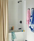 Tub and shower trim kit in matte black with 6 function shower head, easy clean nozzles, full body, massage, focus and pause settings
