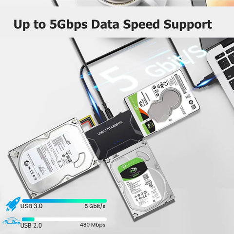 3 In 1 Universal Hard Drive Adapter For 2.5 And 3.5 Inch SATA IDE HDD SSD To USB 3.0 Reader, up to 5Gbps