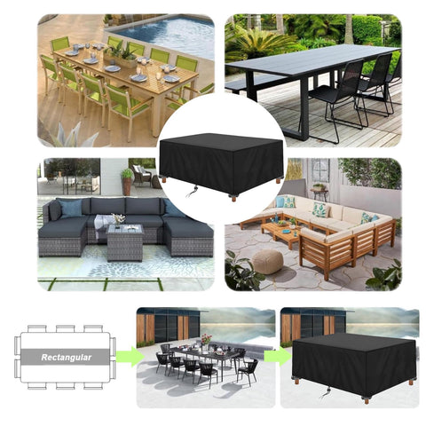 Rectangle Patio Furniture Cover Waterproof All Weather Heavy Duty Oxford Outdoor Table And Chair Cover Black 84x79x26 in use