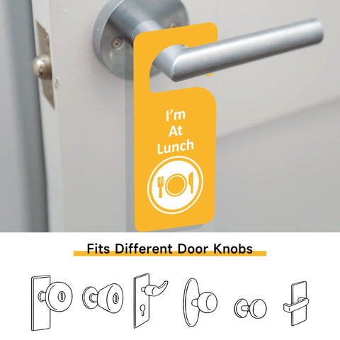 I'm at Lunch sign from Six Pack Do Not Disturb Door Hanger Signs Double Sided In A Meeting Please Knock Out Of Office Made Of PVC Door Tags