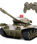 Remote Control Tank For Kids With Lights And Realistic Battle Sounds, Programmable M41A3 Army Tank, All Terrain Off Road RC Military Vehicle shown with remote.