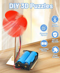 Six STEM Fan Kits For Kids Aged 8 To 12 DIY Wooden Fan Building Toys Electric Circuit Experiments displayed with components.