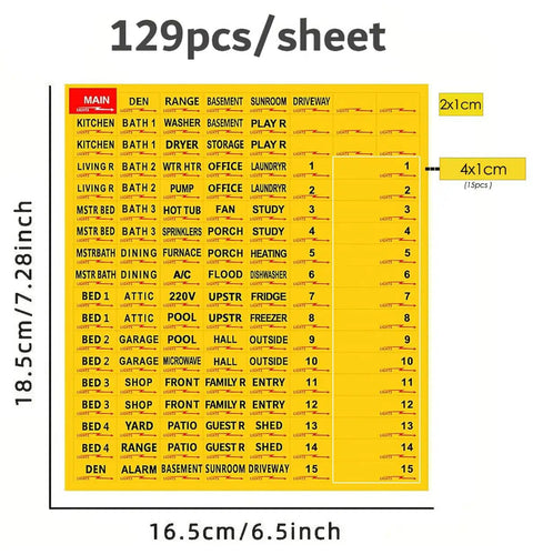 Kick Ass Circuit Breaker Labels Designed To Tame Your Electrical Panel With A Super Solid Grip That Keeps Yellow Markers Secure Indoors Or Outdoors For Hassle Free Home Repair Jobs, 129 pieces, vinyl sheet, bright yellow for easy identification.