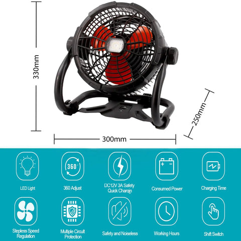 Rechargeable Outdoor Floor Fan Portable Beastly High Velocity Cooling Fan With LED Light USB Type C Port Cordless Industrial 12 Inch