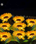 8 Pack Solar Sunflower Garden Lights For Outdoor Yard Decor IP65 Waterproof Pathway Party Patio Lawn Christmas Halloween Vibe With Rechargeable Battery And Super Bright LEDs glowing at night
