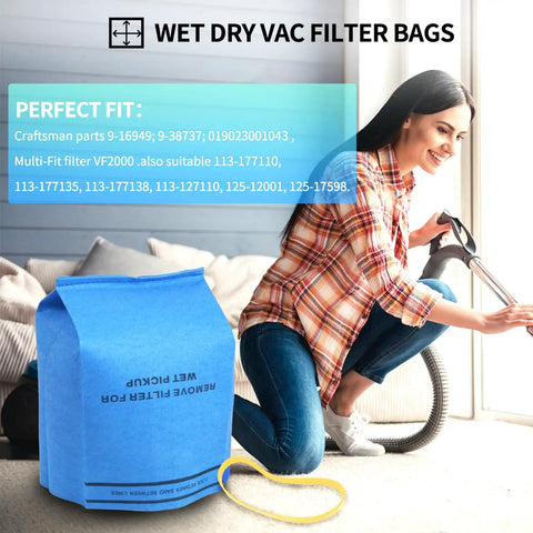 Replacement Wet Dry Vac Filter Bags For Stinger 2.5-5 Gallon Vacuums 10 Pack With Retaining Bands Fits Workshop Vacuums Image