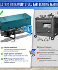 Heavy Duty 110V Hydraulic Rebar Bender 1400W Pure Copper Motor Portable Handheld Steel Rod Bending Machine in blue with storage box