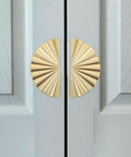 Antique Gold Semi Circle Cabinet Pulls Set Of 2 With 64mm Hole Spacing Zinc Alloy Drawer Handles For Kitchen Cabinets installed