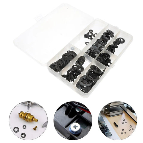 260 Piece Manganese Steel Flower Shaped Lock Washers Push On Locking Clips Assortment Kit in plastic case