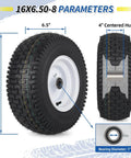 Diagram of 16x6.50-8 Tubeless Lawn Mower Tire And Wheel Set With 1 Inch Bearing And 4 Inch Centered Hub, showing dimensions.
