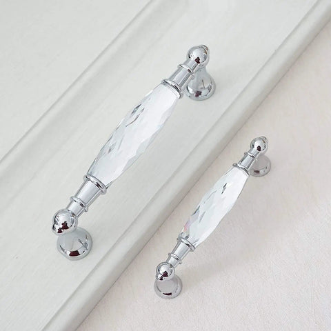 Clear Crystal Glass Cabinet Knobs Pull Handles 3.75 Inch Hole To Hole Silver Chrome Finish 2 Pack Dresser Drawer Knobs