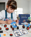 Child assembling a Totally Solar Powered STEM Car Kits For Kids 8 9 10 11 12 13 Kid Friendly Hands On Robotics with car parts
