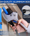 Heavy Duty One Hand Ratchet Pipe Cutter for PEX PVC and Plastic Hose Up to 2-1/2 Inch Aluminum Body with SK5 Blade in use