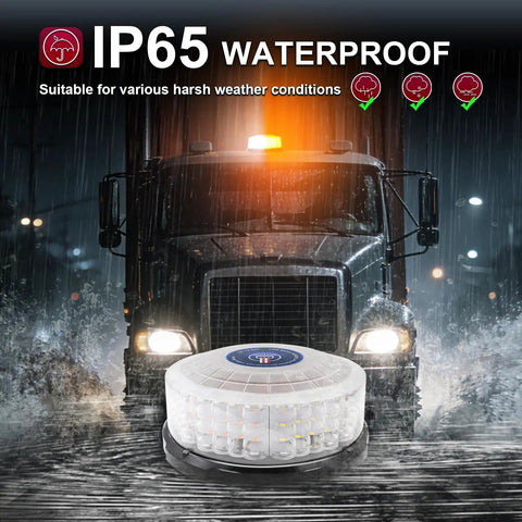 Top Shelf Led Roof Top Warning Light Amber And White 12V 24V Truck Strobe Beacon with strong magnetic mount in rain.