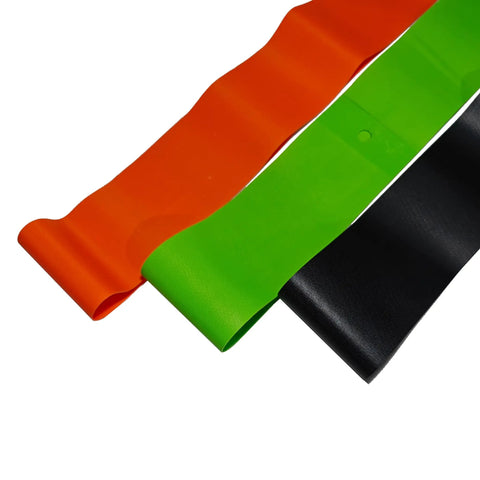 Three colored rim strips including Two Pack 26 Inch Rim Strips With 80mm Wide 0.6mm Thick Fat Tire Liner Nylon Inner Tube Cushion Protector Anti Puncture For Bikes Black Easy To Install Heavy Duty Durable Nylon Rim Tape For All Mountain City And Road Bikes.