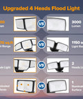 Comparison of 80W Dusk To Dawn Flood Light 9000 Lumens Led Security Beam with features like 4 heads and light range.
