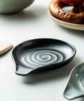 Porcelain Spoon Rest And Drip Tray For Multiple Utensils On The Stovetop Huge Capacity Go To Utensil Holder, black, side view
