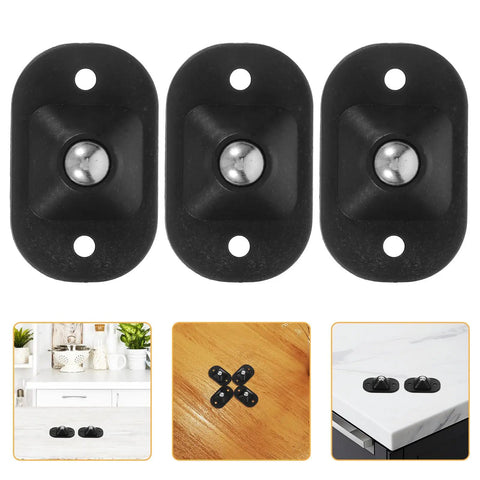 Close-up of 4pcs Small Furniture Adhesive Swivel Caster Wheels mounted on surfaces, featuring durable black design for easy installation.