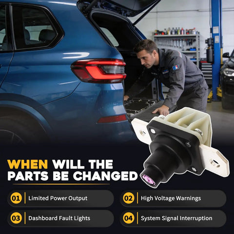 High Voltage Pyro Fuse Actuator Battery Disconnect Switch Heavy Duty Fix Fit For BMW i4 iX iX3 i7 i5 X5 X6 XM 2021 2026 in workshop with technician.