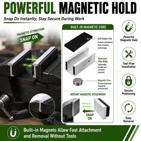 Heavy Duty 6 Pack 4 Inch Magnetic Bench Vise Soft Jaws Pads, Rock Solid Aluminum And Rubber Vice Protectors on bench vise.