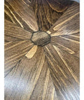 Close-up of 16 Inch Solid Wood Lazy Susan Dark Brown Non Skid Tray with intricate wood grain pattern for kitchen storage.