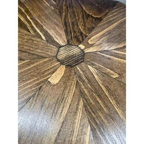 Close-up of 16 Inch Solid Wood Lazy Susan Dark Brown Non Skid Tray with intricate wood grain pattern for kitchen storage.