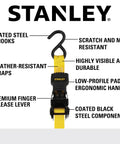 1 Inch By 10 Foot Ratchet Tie Down Straps Set With Padded Ergonomic Handle Black And Yellow 500 Lbs Safe Working Load