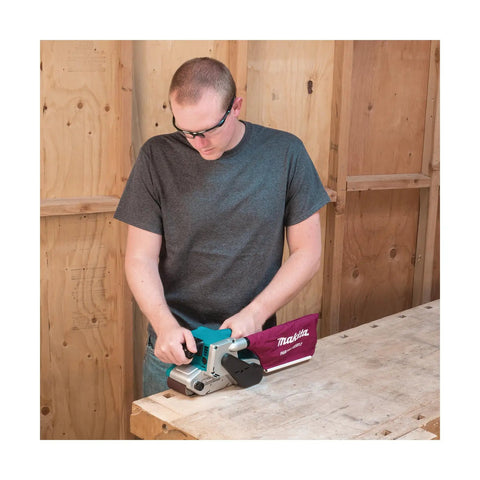 Person using Heavy Duty 3 Inch By 21 Inch Belt Sander With 8.8 Amp Motor, Variable Speed 690 To 1440 Feet Per Minute, Auto Tracking Belt System