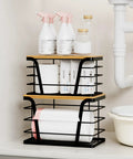 Two Pack Stackable Trash Bag Holder And Dispenser With Bamboo Top For Laundry And Kitchen Storage No Drill Wall Mount Organizer Great For Small Spaces And Busy Kitchens Keeps Bag Rolls Ready