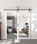 36x80 Inch Mirror Barn Door With Sliding Hardware Kit Included Full Length One Lite Mirror Door White Finish Solid Wood Core