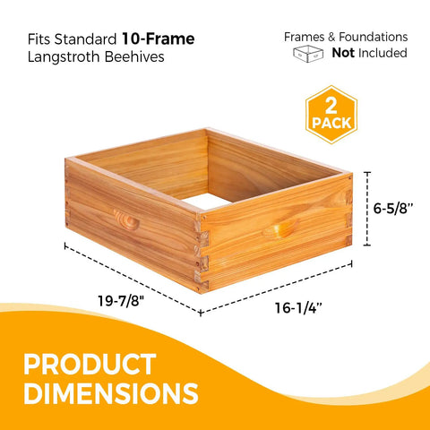 Two Pack 10 Frame Langstroth Medium Beehive Supers Kit With Beeswax Finish dimensions cedar wood construction