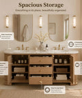 Lowkey Stunning 94 Inch Freestanding Double Sink Bathroom Vanity With Real Marble Top And Super Roomy Drawers For A Straight Up Clean Setup That Keeps Daily Essentials Well Organized, featuring wide countertop and functional storage.