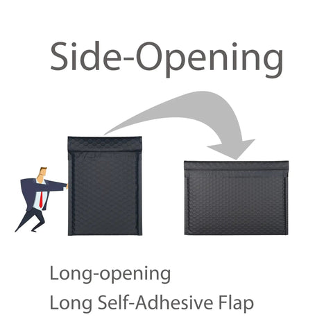 Navy Side Loading Bubble Mailers 13 X 10 Inches Self Seal Padded Envelopes 27 Pack Lightweight Matte with side-opening flap.