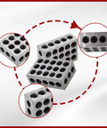 1 X 2 X 3 Inch Hardened Steel Machinist Blocks Matched Pair With 23 Holes Precision Ground On All Sides For Accurate Squareness Beefy Milling Setup Blocks Built Tough For Reliable Long Lasting Accuracy. close-up of hardened steel machinist blocks