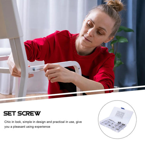 Full Throttle 400 Piece 304 Stainless Steel Socket Grub Screw Assortment Kit With Complete M3 M4 M5 M6 M8 Hex Key Allen Screws Bundle Suitable For Home Repair Bathroom Fixtures And Workshop Needs, woman assembling chair
