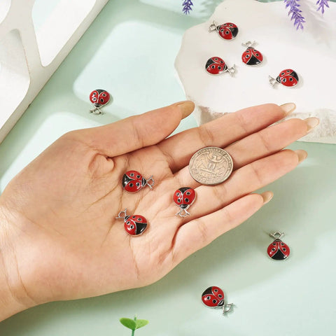Must Have Enamel Ladybug Pendant Set 10 Pieces Zinc Alloy Charms With Red And Black Enamel 18.5x12.5mm Jewelry Making Supplies
